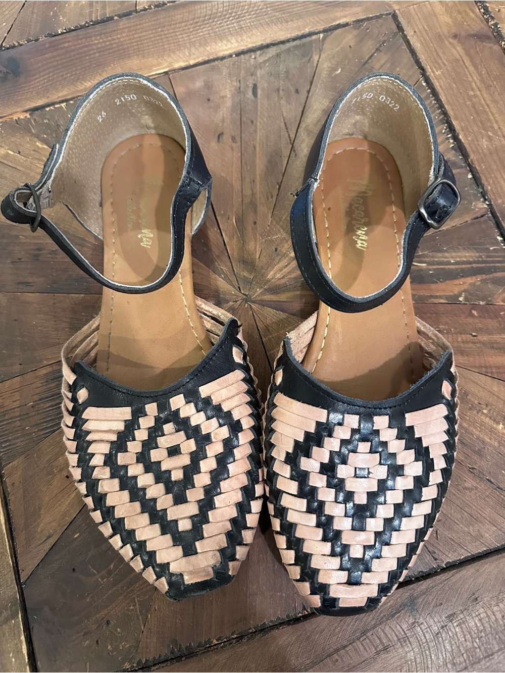 Women’s Woven Ankle-Strap Flats in Black and Nude
